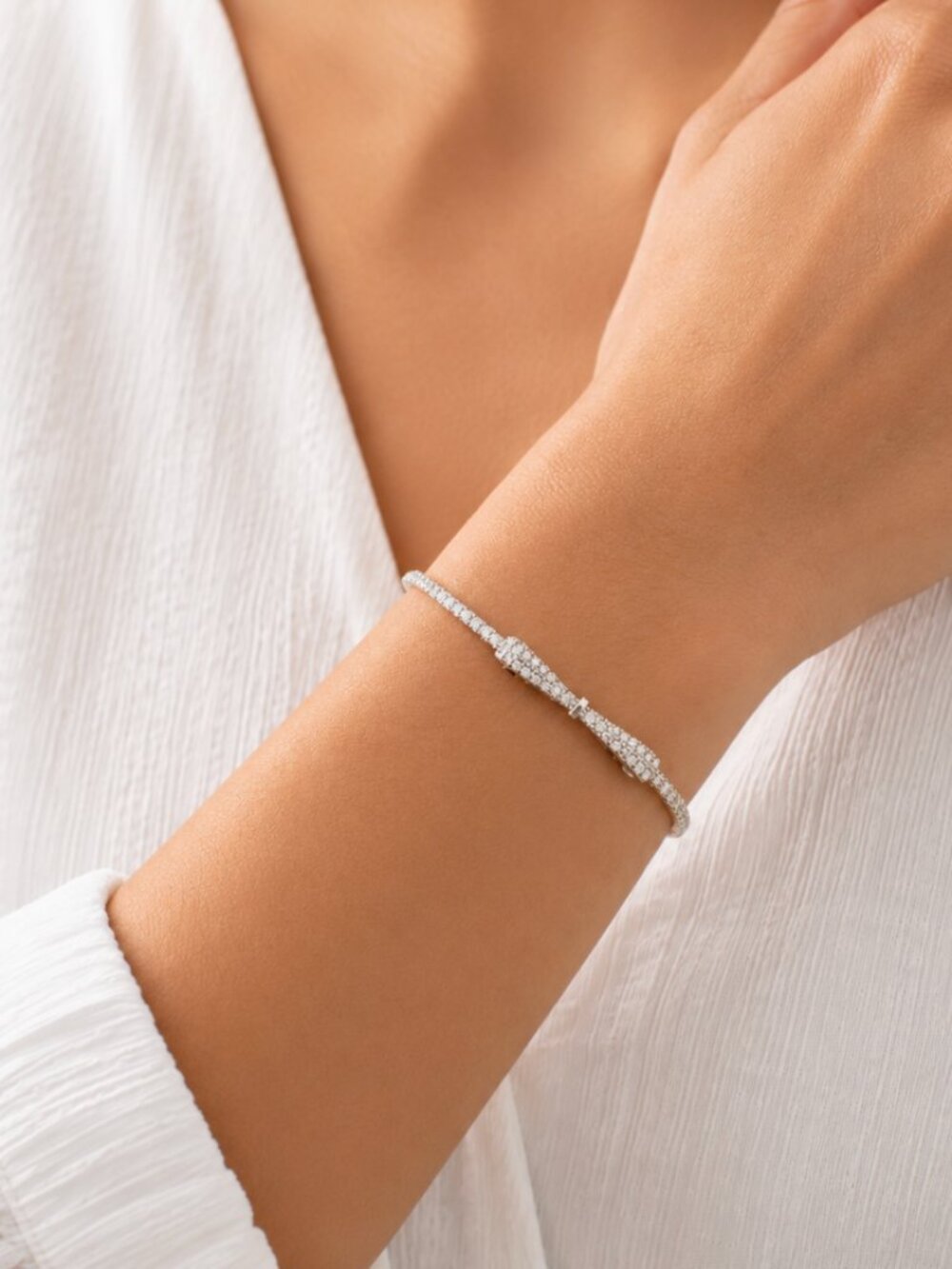 925 Sterling Silver Diamond Bow Bracelet Toggle Dainty Box Chain Bracelet